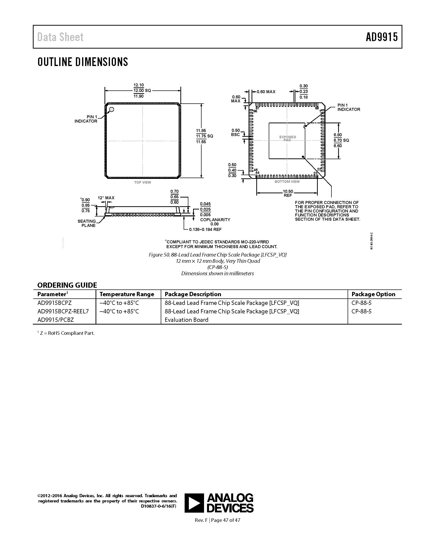 AD9915BCPZ 數(shù)據(jù)采集ADC/DAC – 專業(yè) 2.5 GSPS Direct Digital Synth w/ 12B(圖3)